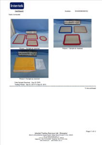 FDA Certificate for Silicone Baking Mat